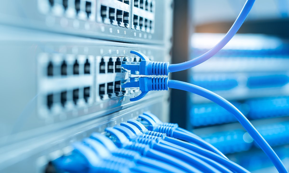 Cable de red conectado a un switch empresarial